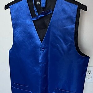Blue Satin Vest with Bow Tie